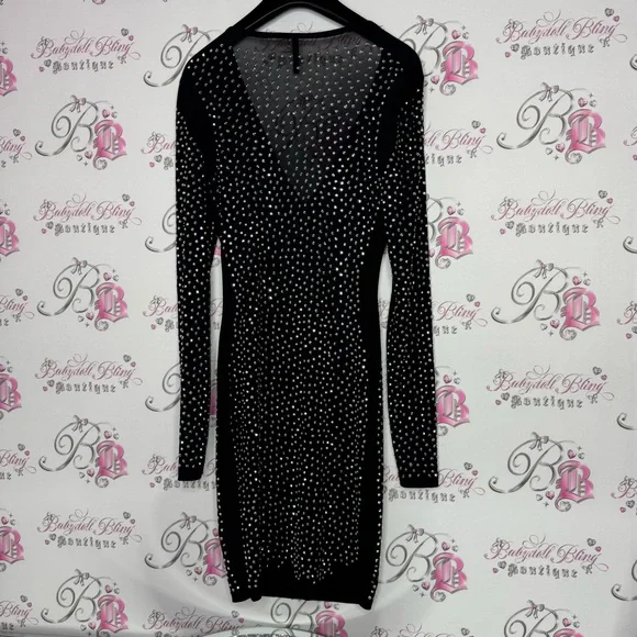 San joy dress rhinestones bling diamonds crystals mesh black silver new years - Picture 4 of 10